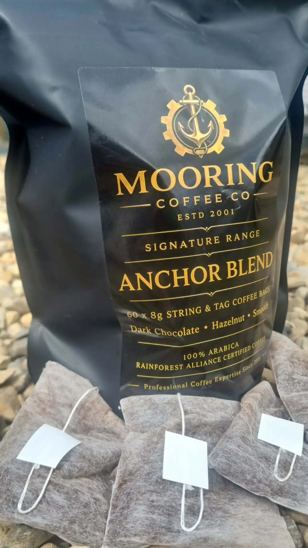 Mooring Coffee Co Anchor Blend – Medium Dark Roast Coffee Bags, 60 × 8g | 100% Arabica | Smooth & Full‑Bodied | Ethically Sourced Brazilian, Ethiopian & Colombian Coffee Mooring Coffee Co Ltd