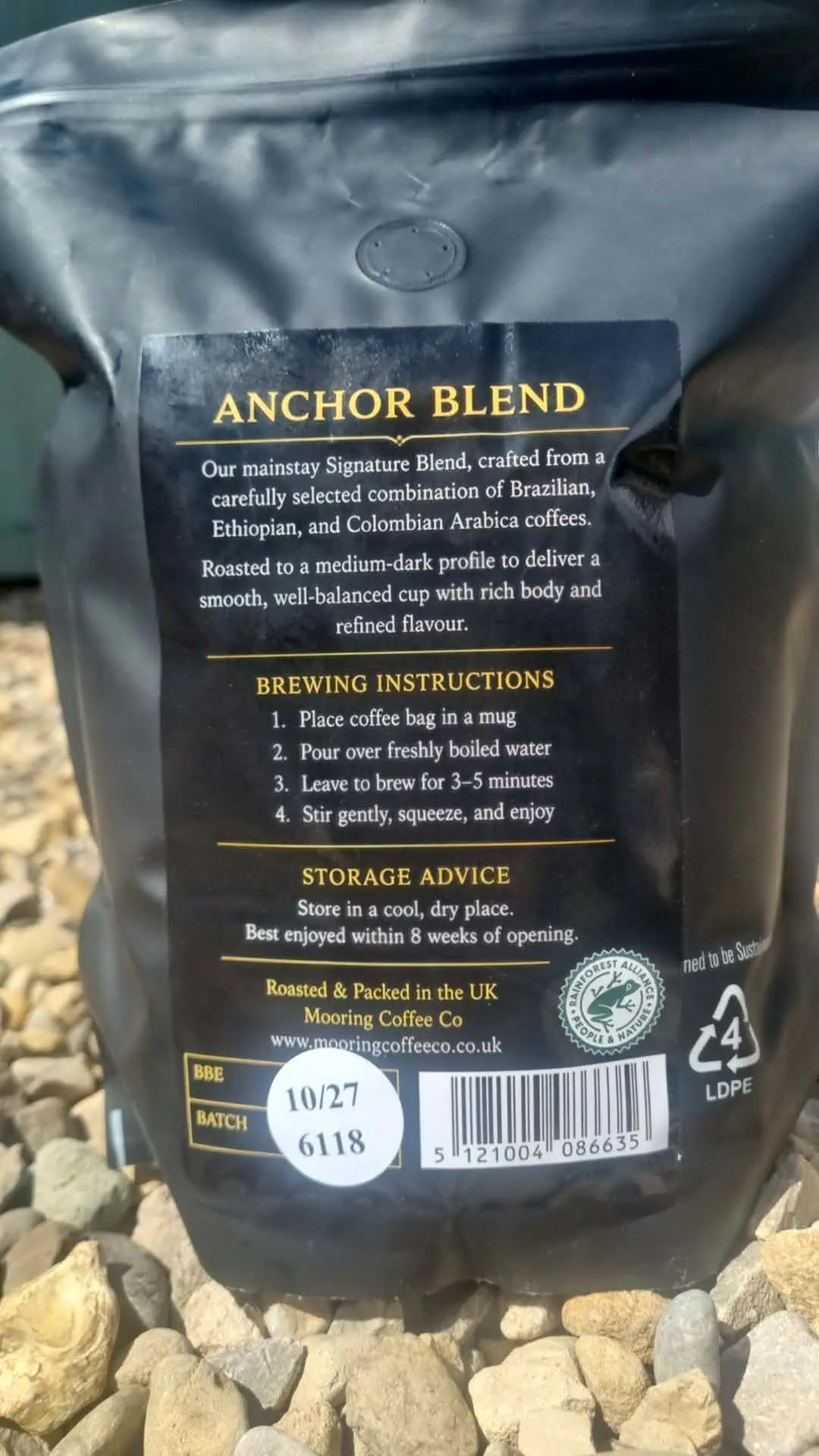 Mooring Coffee Co Anchor Blend – Medium Dark Roast Coffee Bags, 60 × 8g | 100% Arabica | Smooth & Full‑Bodied | Ethically Sourced Brazilian, Ethiopian & Colombian Coffee Mooring Coffee Co Ltd