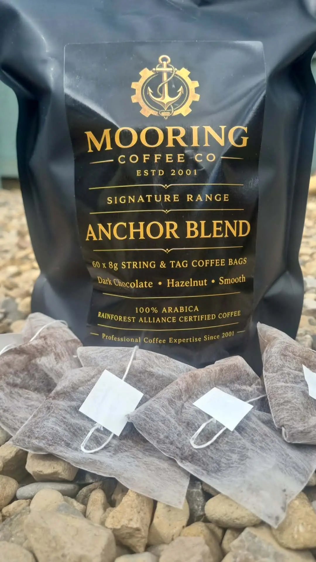 Mooring Coffee Co Anchor Blend – Medium Dark Roast Coffee Bags, 60 × 8g | 100% Arabica | Smooth & Full‑Bodied | Ethically Sourced Brazilian, Ethiopian & Colombian Coffee Mooring Coffee Co Ltd