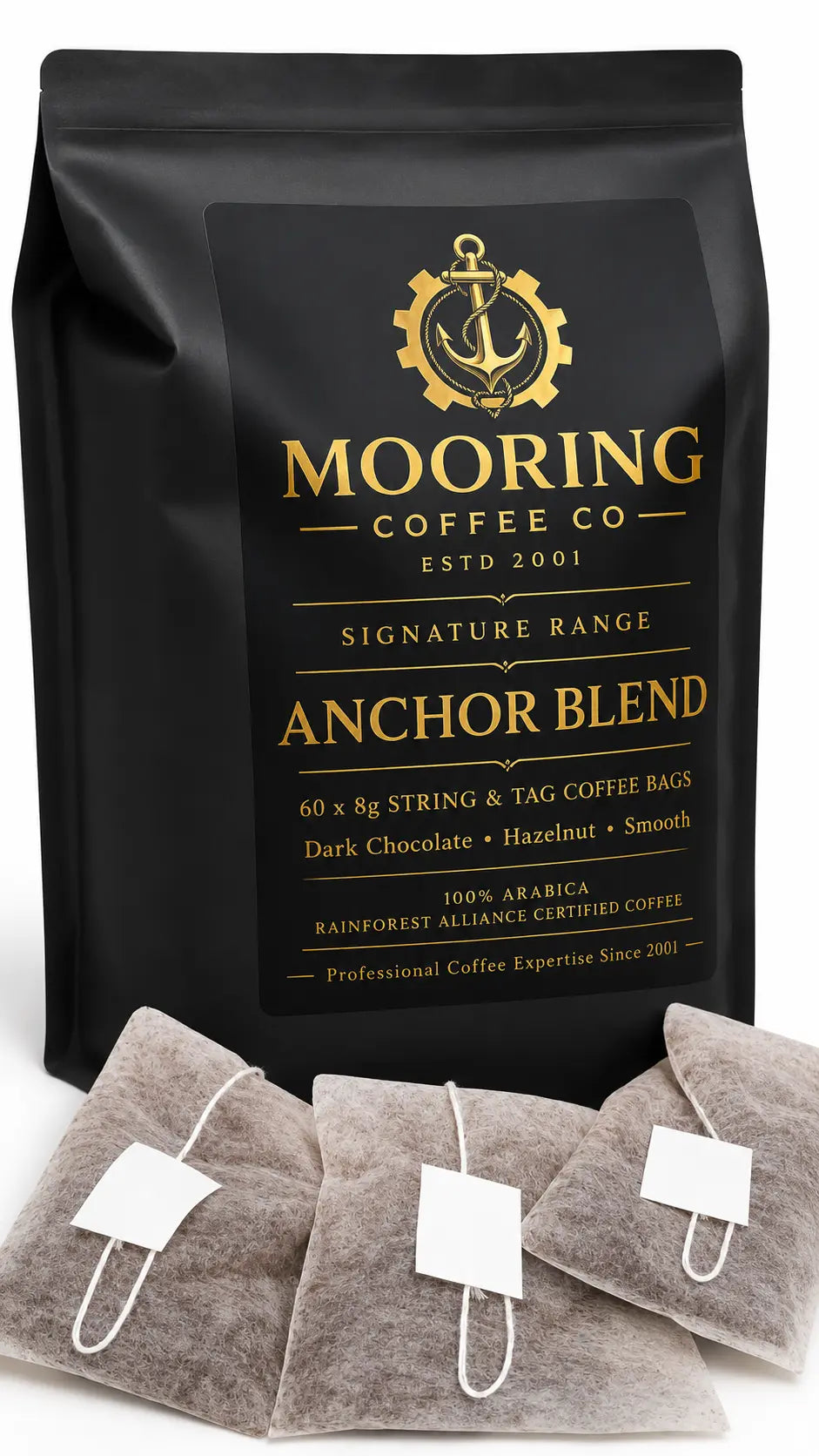 Mooring Coffee Co Anchor Blend – Medium Dark Roast Coffee Bags, 60 × 8g | 100% Arabica | Smooth & Full‑Bodied | Ethically Sourced Brazilian, Ethiopian & Colombian Coffee Mooring Coffee Co Ltd