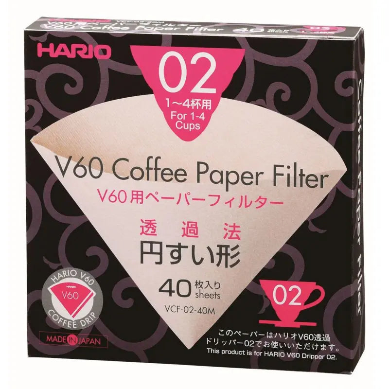 HARIO V60 PAPER FILTERS 02 DRIPPER 40 SHEETS - UNBLEACHED JESUK