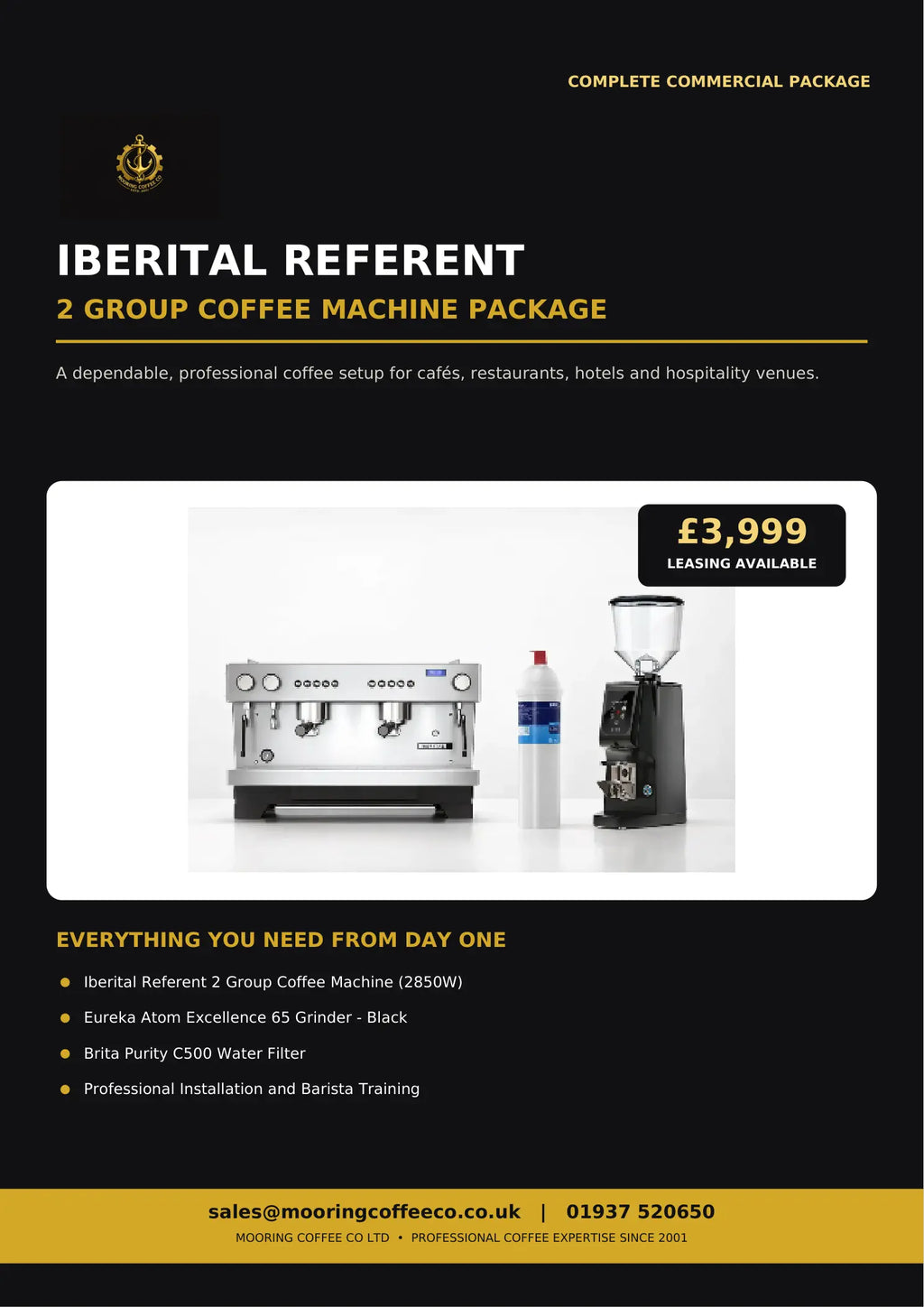 IBERITAL REFERENT 2 GROUP TRADITIONAL COFFEE MACHINE 2850W PACKAGE WITH FREE COFFEE BEANS Mooring Coffee Co Ltd