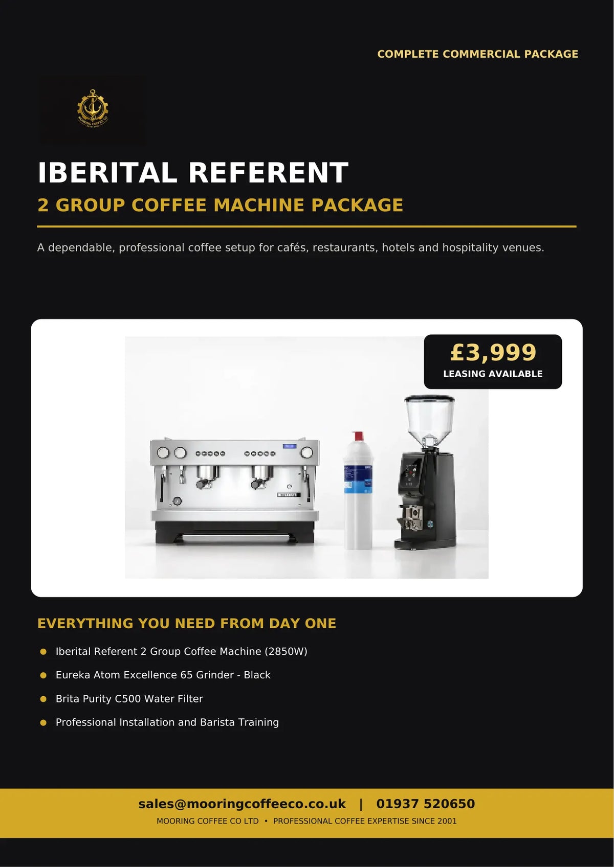 IBERITAL REFERENT 2 GROUP TRADITIONAL COFFEE MACHINE 2850W PACKAGE WITH FREE COFFEE BEANS Mooring Coffee Co Ltd